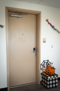 Apartment Door decorated for Halloween